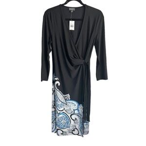 The Limited Black Blocked Paisley Print Long Sleeve Wrap Dress Size Small New